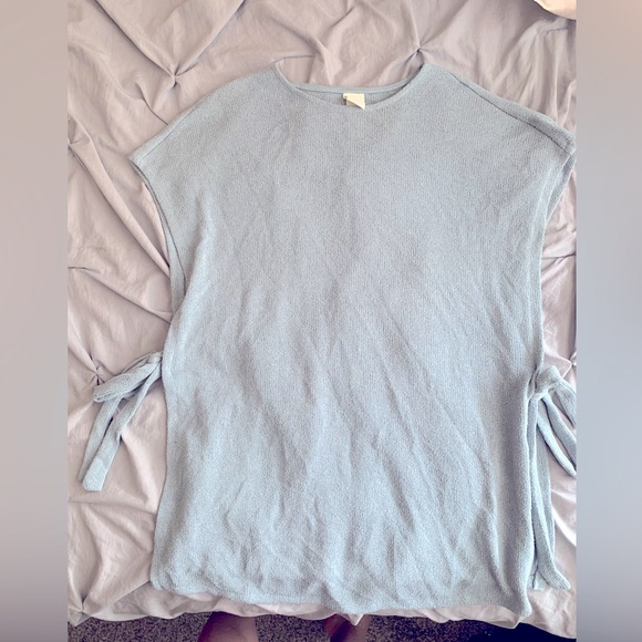 H&M Dusty Light Blue Tunic Top Side Tie Knit Sleeveless Sweater - Picture 2 of 4